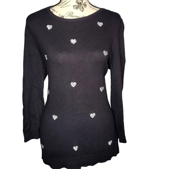 Elle Sweaters - Adorable black sweater with sparkly hearts